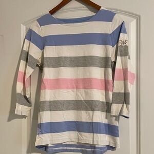 3/$15 or 5/$20Joules Women’s Long-Sleeve Striped Tee in White, Blue, Pink & Gray